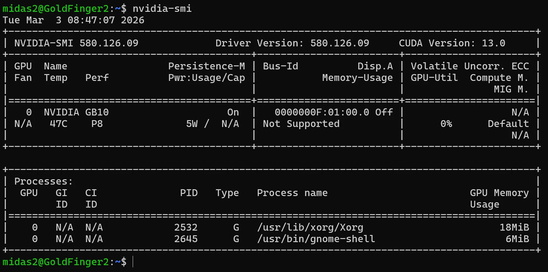 nvidia-smi output — "Not Supported" for memory usage